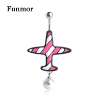 funmor casual airplane navel button rings simulated pearl body jewelry women girls summer bikini decoration accessories gifts