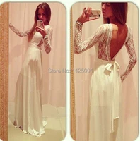 fast shipping sexy prom dresses bow belt dress backless beach style lace chiffon evening dresses custom made