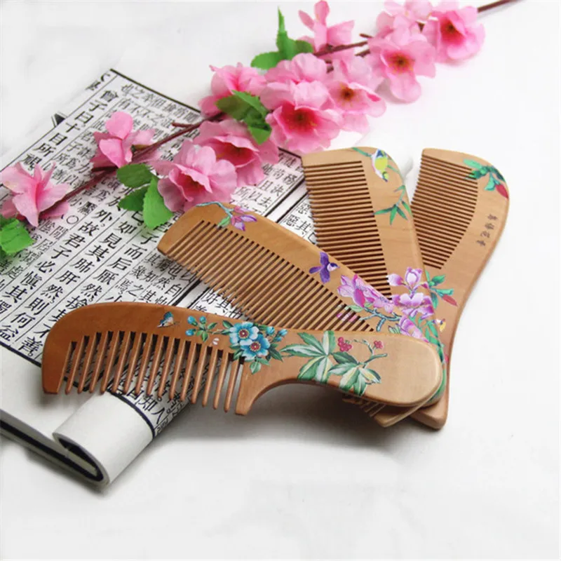 1PC Peach Wood Hairbrush Ventilation Comb For Salon Family Use Hairdressing Beauty anti-static Massage Scalp Comb