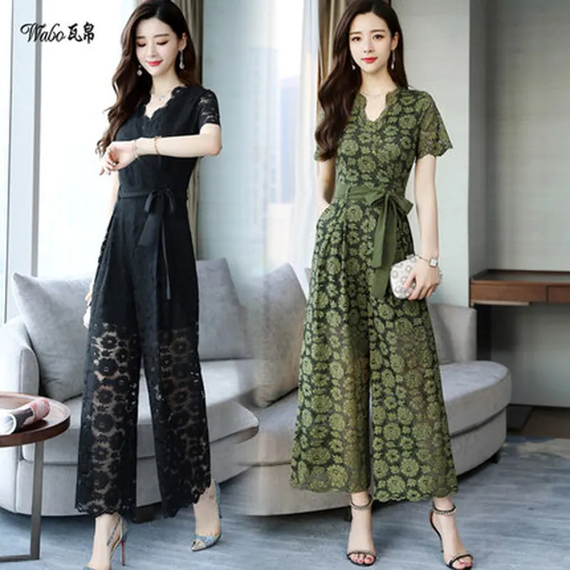 Новинка лета 2019 женский темпераментный тонкий модный кружевной комбинезон с