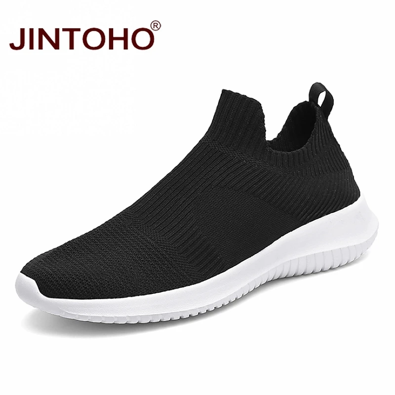 Лето jintoho, модные мужские кроссовки, дышащая мужская модная обувь, слипоны, кроссовки для мужчин, дешевые мужские лоферы, обувь без шнурков - Цвет: black white