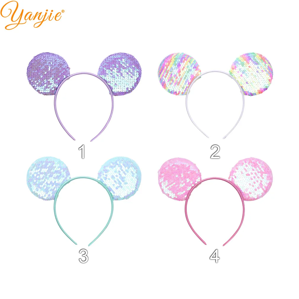 12 шт./лот Реверсивный блесток в виде мышиных ушек повязка на голову 3 ''с