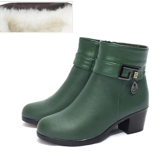 green wool AIYUQI; коллекция года; недорогие российские зимние ботинки с шерстяной подкладкой; женские ботинки на высоком каблуке; женские ботильоны; очень теплые - Цвет: green wool