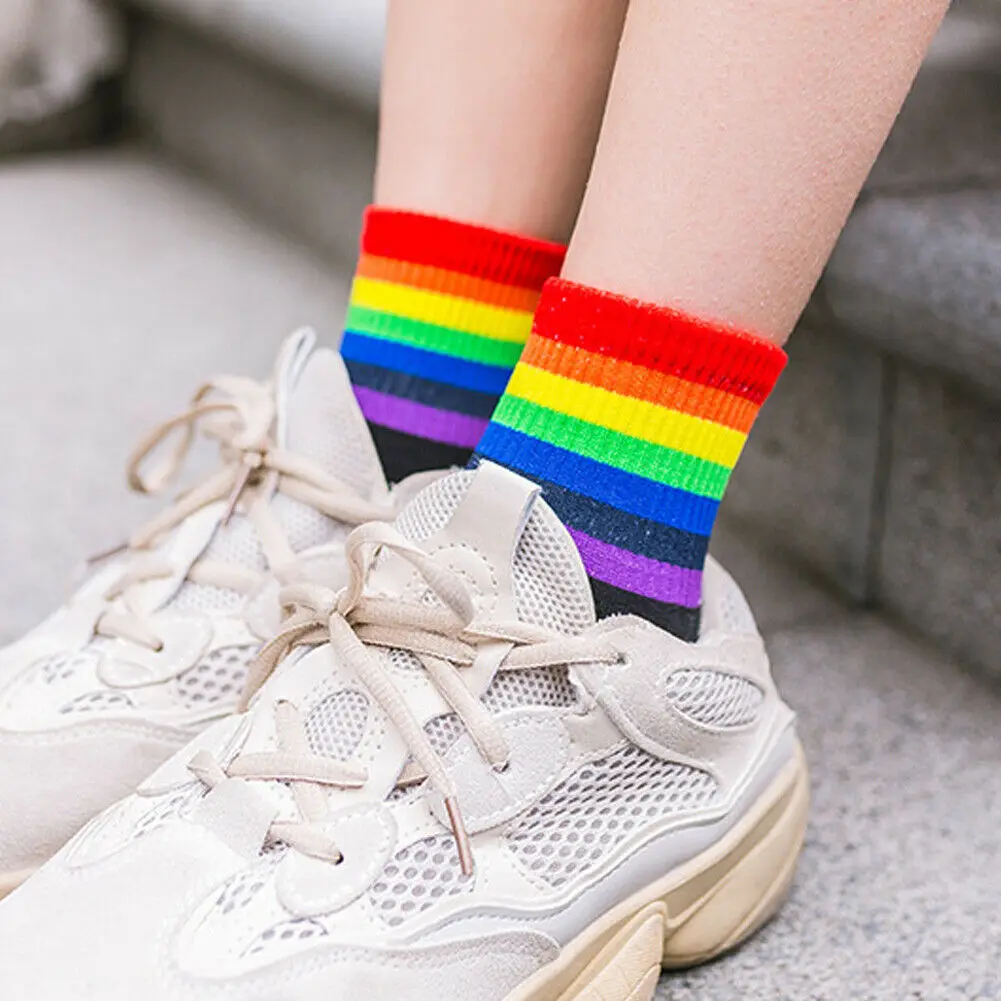 Модные дышащие радужные носки Harajuku спортивные до щиколотки чулочно-носочные