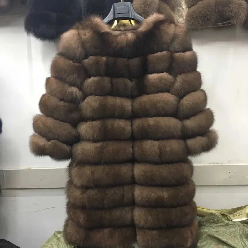 Новинка 2018 Брендовое зимнее пальто из натурального синего лисьего меха Толстая