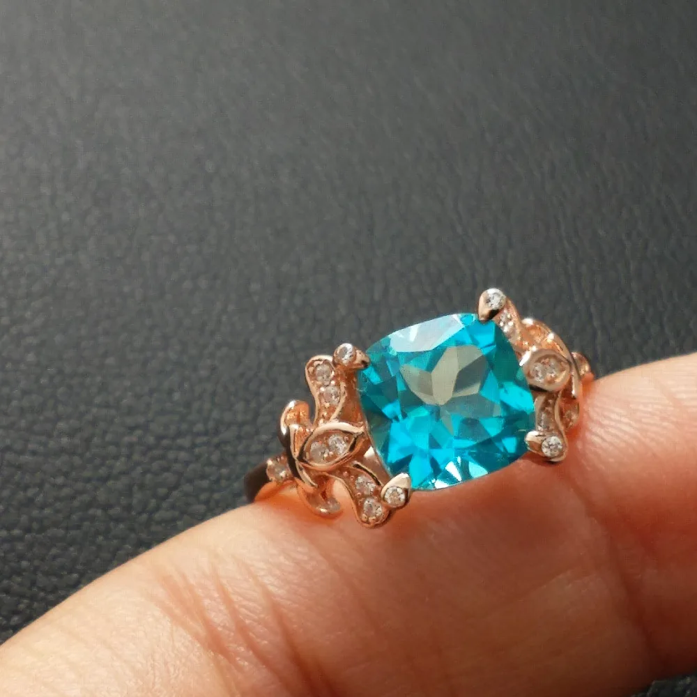FLZB fine jewelry Параиба топаз 8*8 мм 2.8ct 18 К цвета розового золота palted 925 Серебро