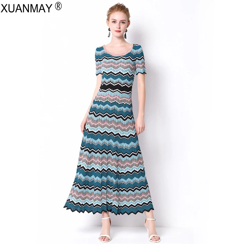 2019 летнее платье в полоску богемном стиле Элегантное Длинное платье-свитер выше