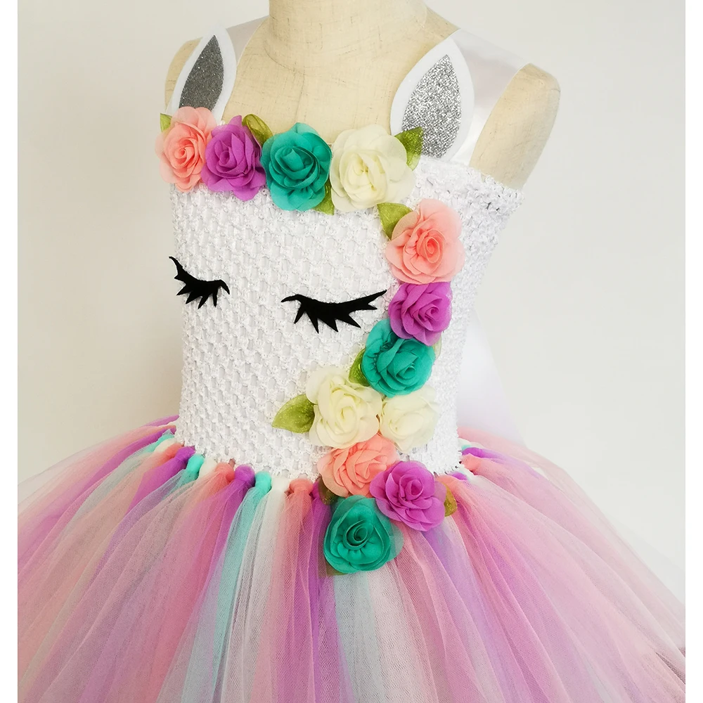 Пастельное платье-пачка с единорогом для маленьких девочек цветами дня рождения