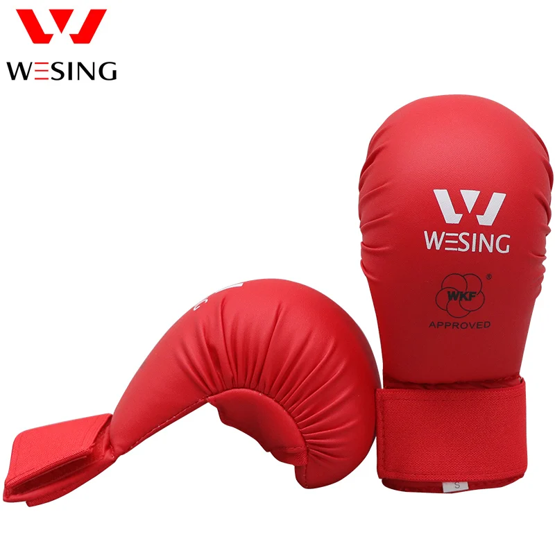 Фото Wesing перчатки для карате тренировочные соревнования утвержденные WKF Лапы Для карате взрослые Karate перчатка с перфорацией без большого пальца... №2