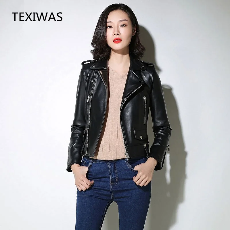 Куртка женская короткая из овечьей кожи мотоциклетная | Женская одежда