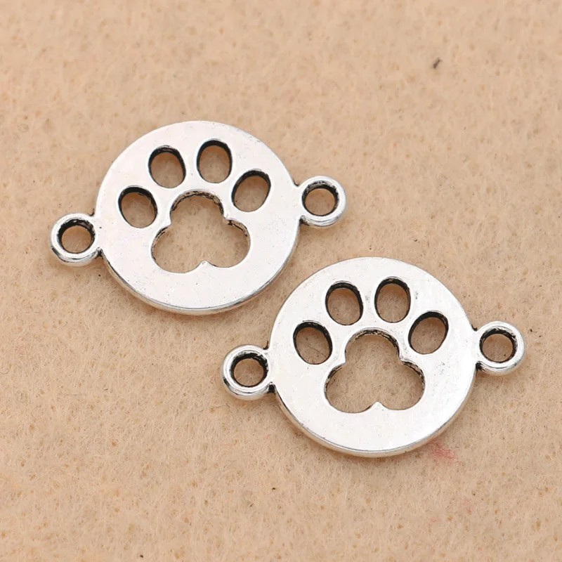 

Antique Silver Plated Dog Footprint Connector for Jewelry Making Charm Bracelet Accessories DIY Jewelry Findings 17mm