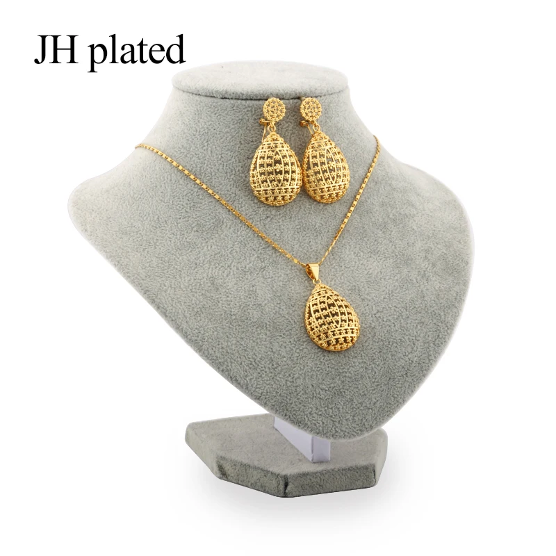 JHplated African Ethiopia Fashion gold color jewelry sets women best gifts Party wedding Necklace and Earrings 45cm Pendant | Украшения и