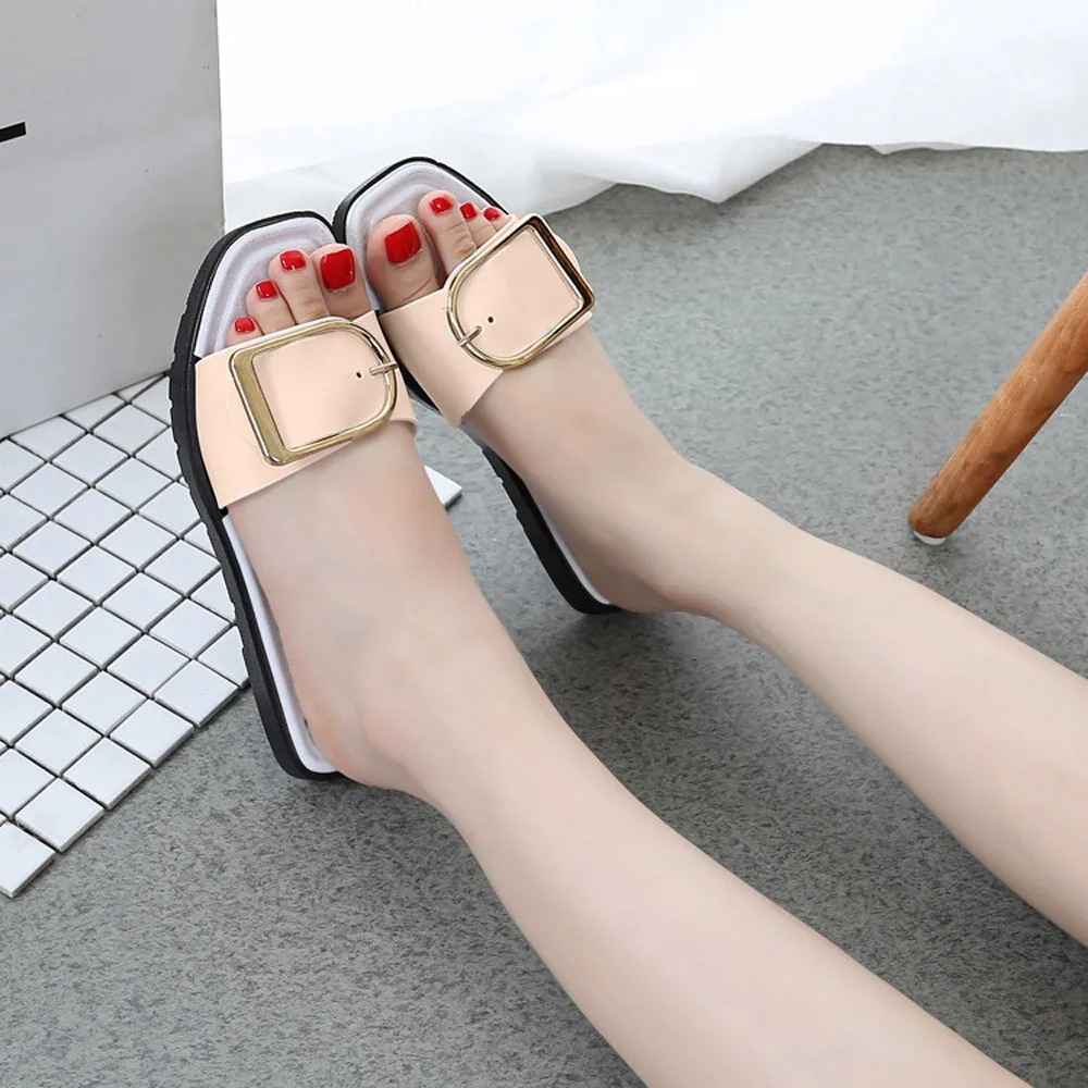 SAGACE/летние тапочки сандалии с квадратной пряжкой однотонная обувь для отдыха