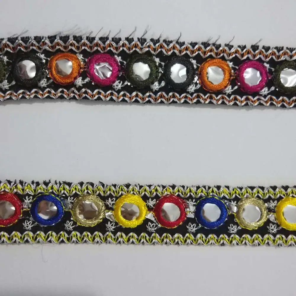 5 ярдов индийская зеркальная отделка Кружева Бохо многоцветные цыганские