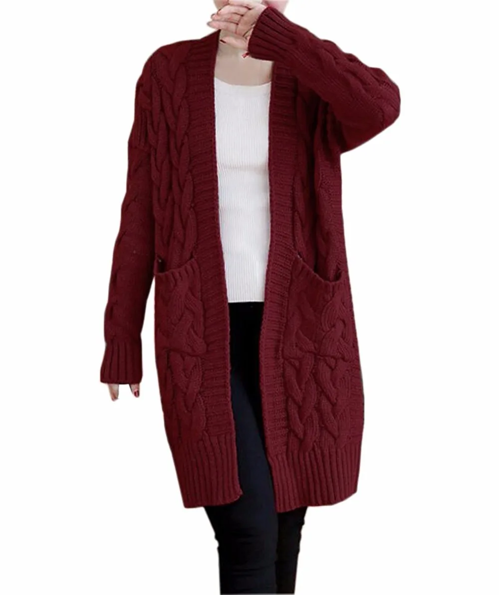 Nutexrol Для женщин Open Front Long Sleeve Knit думаю кардиган Коренастый свитер oversize-пальто |