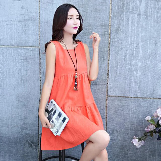 Женское платье без рукавов хлопковое и льняное в Корейском стиле для беременных