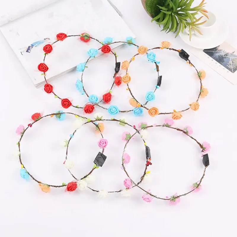 20pcs Foam Flowers Leds Flashing Headband Garland Women Girls Glow Headwear Hair Party home decor birthday|Сверкающие товары для