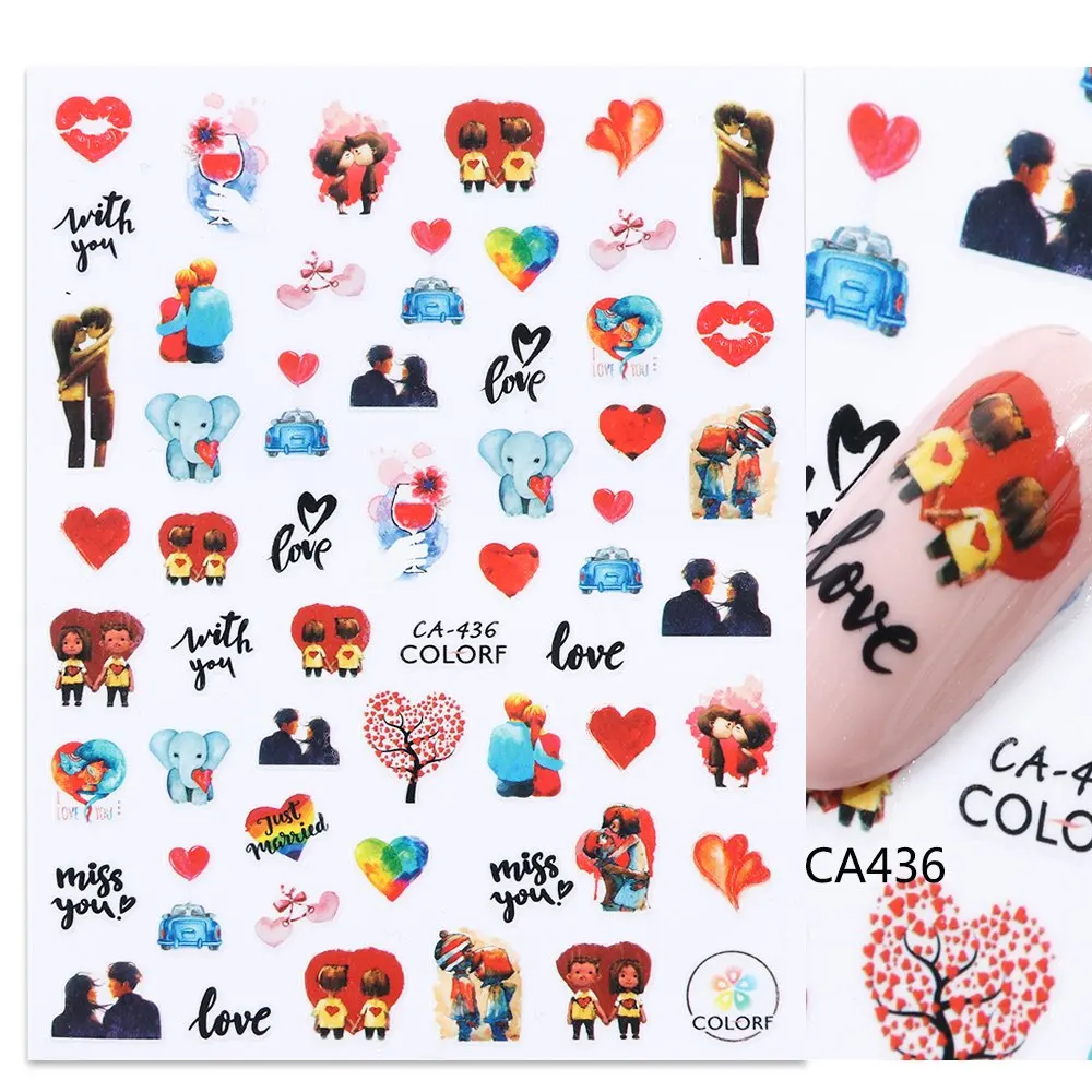CA436 1 шт., стикеры 3D на ногти Nail Art, романтические наклейки на День святого Валентина, слайдер, губы, цветы, для путешествий, Переводные фольга, наклейки, французский маникюр, LACA428-436 - Цвет: CA436