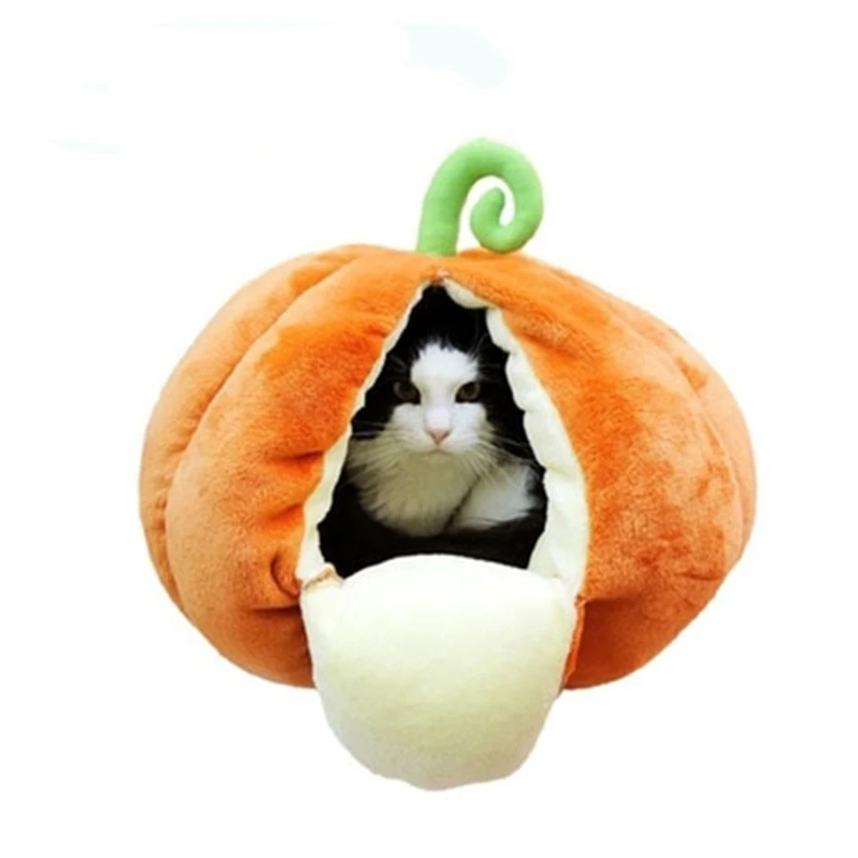 Pumpkin Собака Кошкин дом с милым фруктовым тыквы пещерный коврик зимнее гнездо мягкий ПЭТ Спать в питомнике кровать теплая Складная будка домашних животных Товары для собак - Цвет: Pumpkin