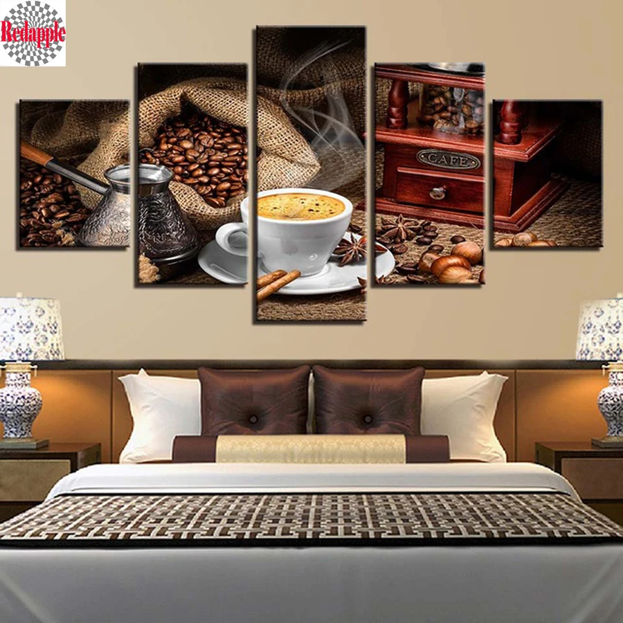 

DIY Diamond painting 5 Pieces/set Coffee Artistic 5d cross stitch Diamond mosaic 3d embroidery full square for Kitchen decor art