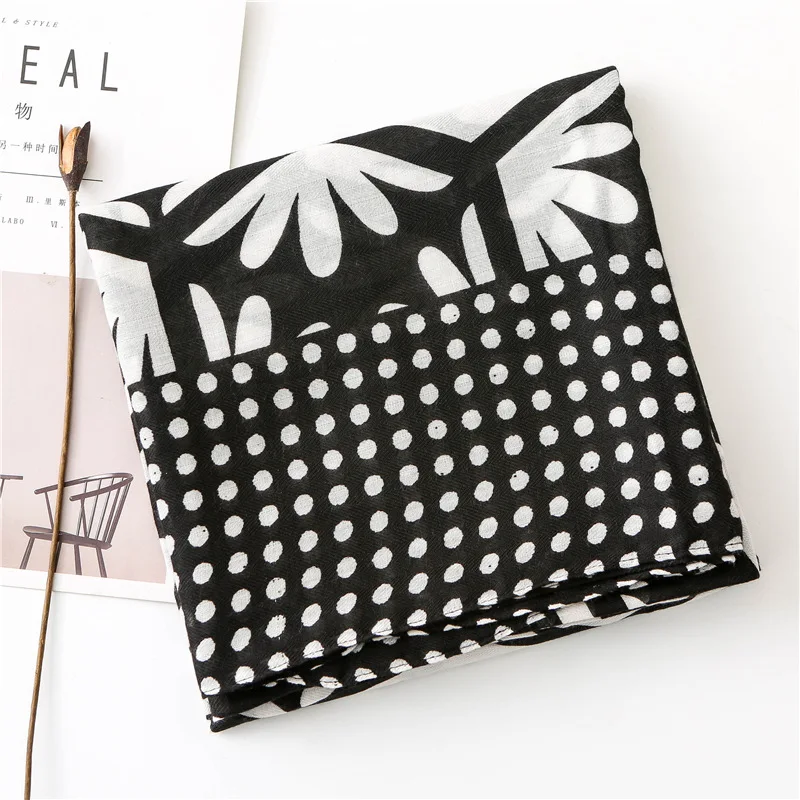 2020 новый черно белый горошек Цветочная вискозная хиджаб шарф Макси обертывания