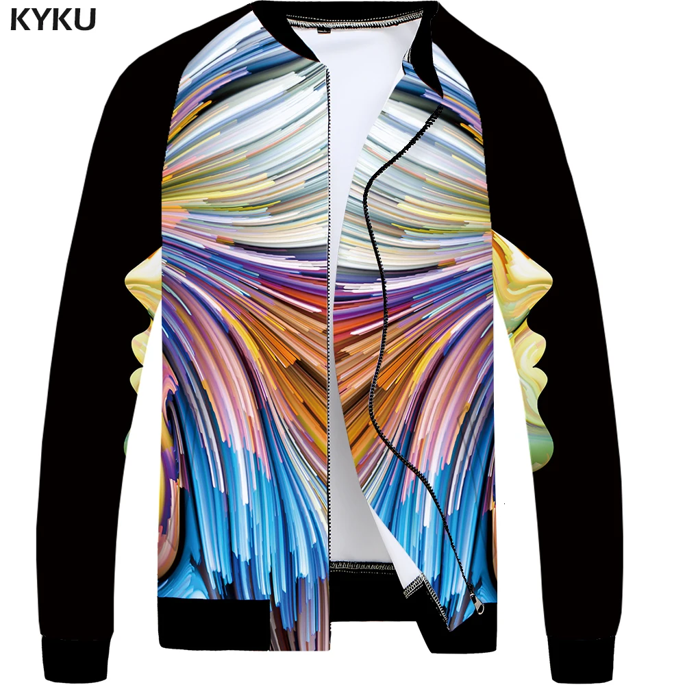 KYKU Характер Куртка мужские черные повседневная куртка бомбер красочные 3d
