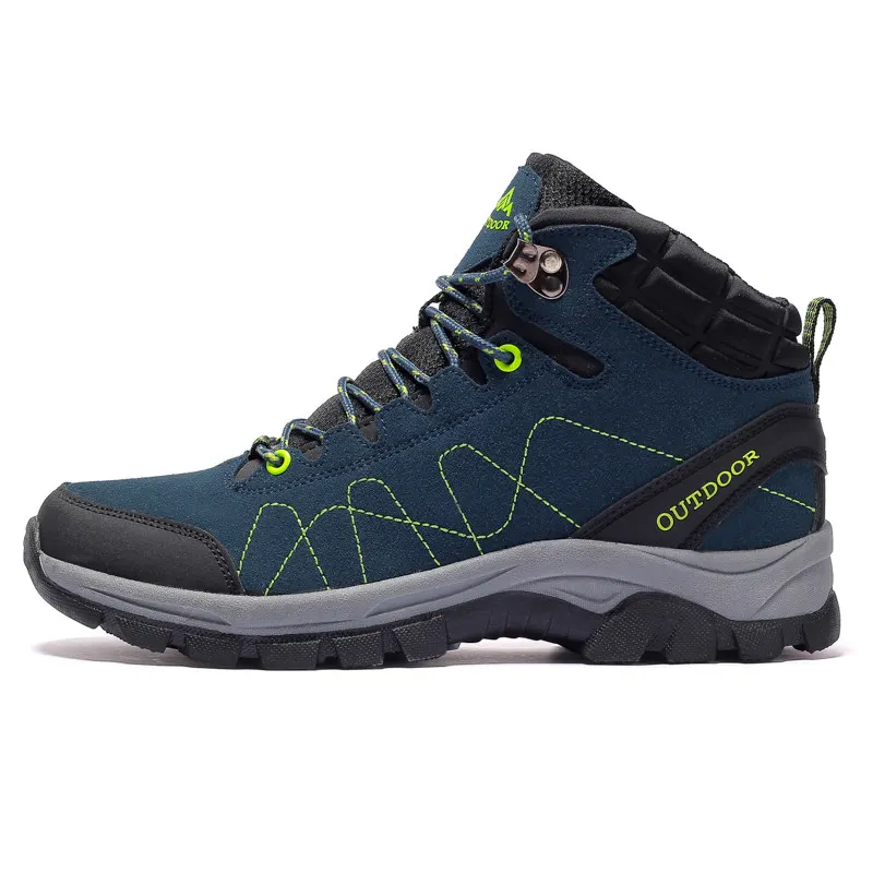 Sneakers Women Waterproof Leather Hiking Shoes Men Warm Velvet Female Outdoor Sport Shoes Trekking Mountain Climbing Suede Boots - Цвет: navy blue men shoes