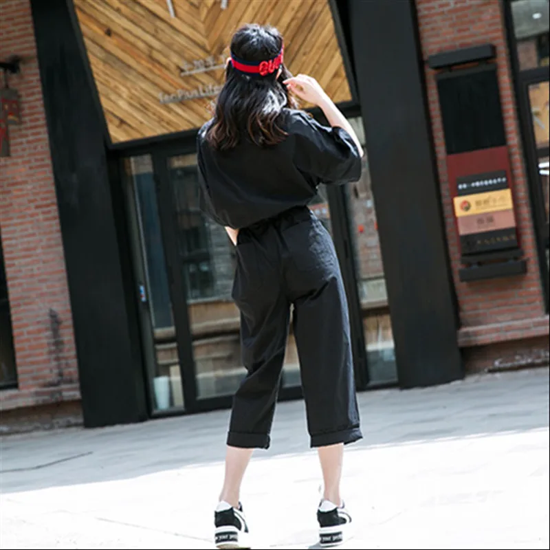 Хлопковый женский комбинезон с завышенной талией модные однотонные комбинезоны