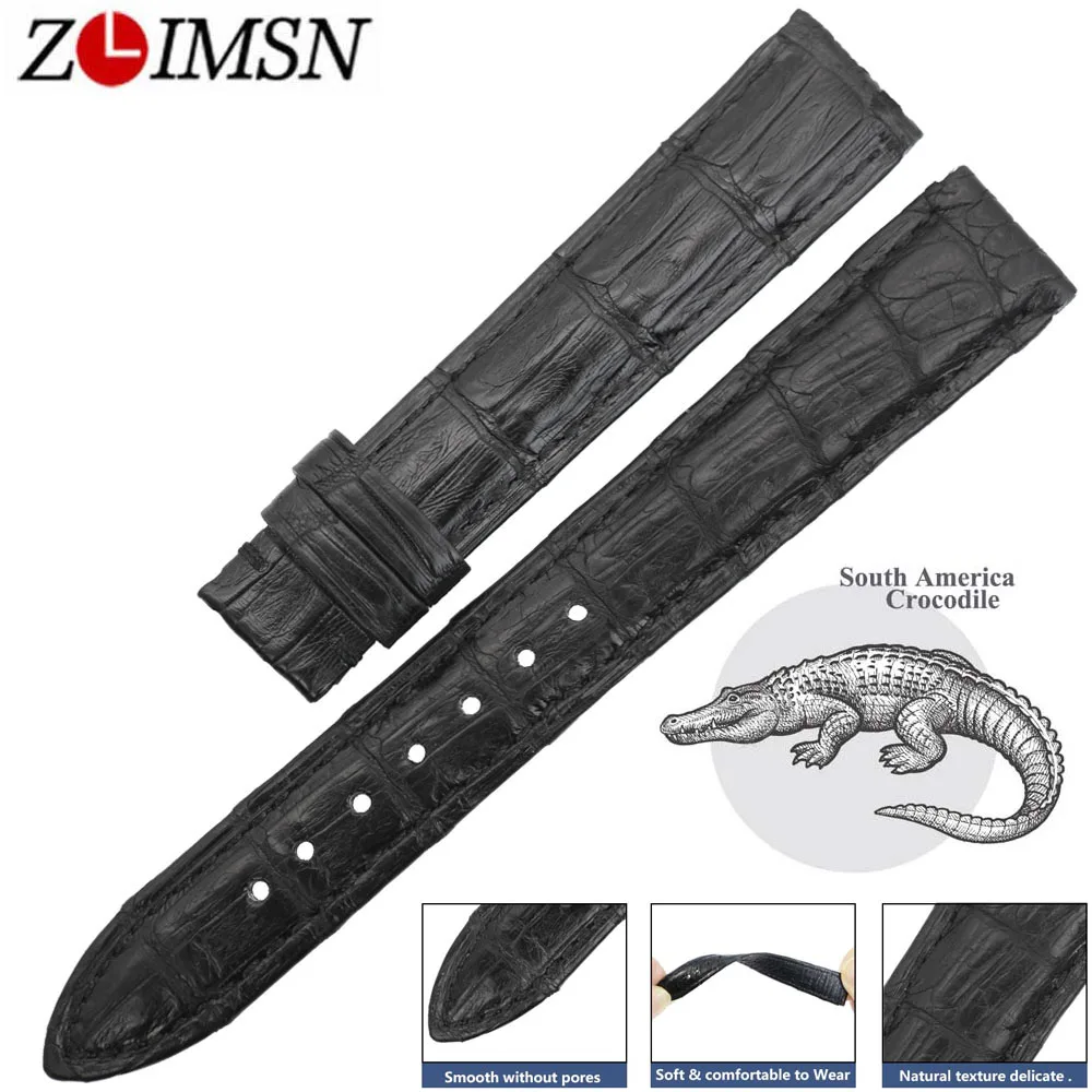 

ZLIMSN Men's Women Genuine Crocodile Leather Watch Band Strap 14-24mm Suitable For Longines Watches Alligator Watchband Bracelet