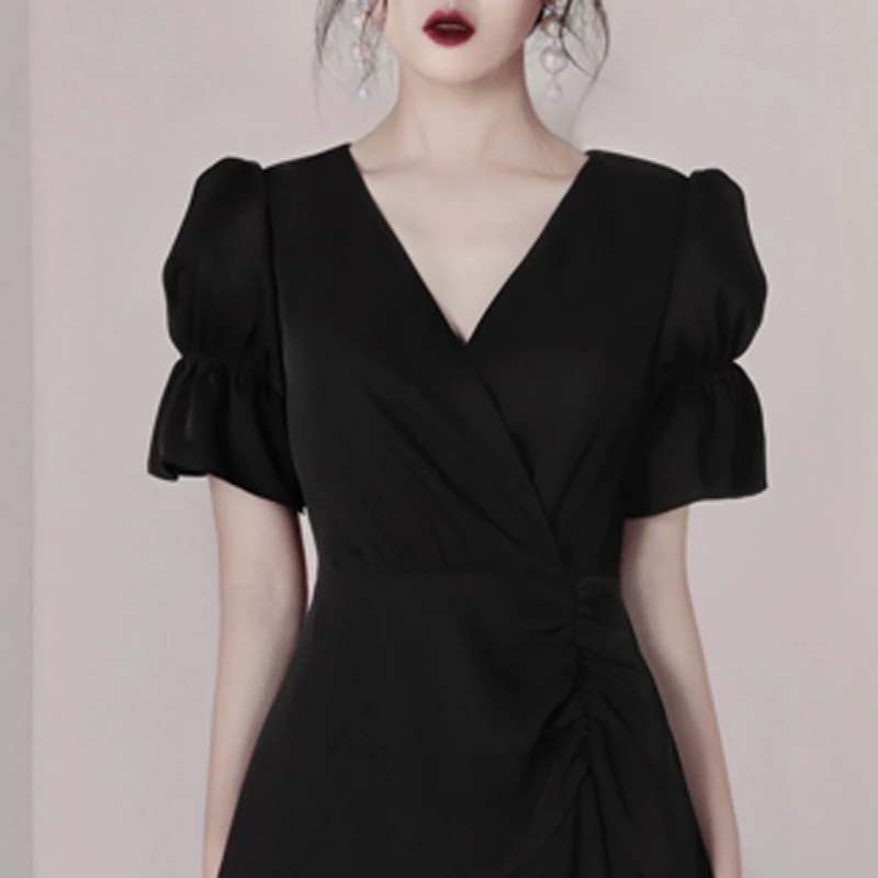 Женское мини вечерние платье с V образным вырезом коротким рукавом|Женские