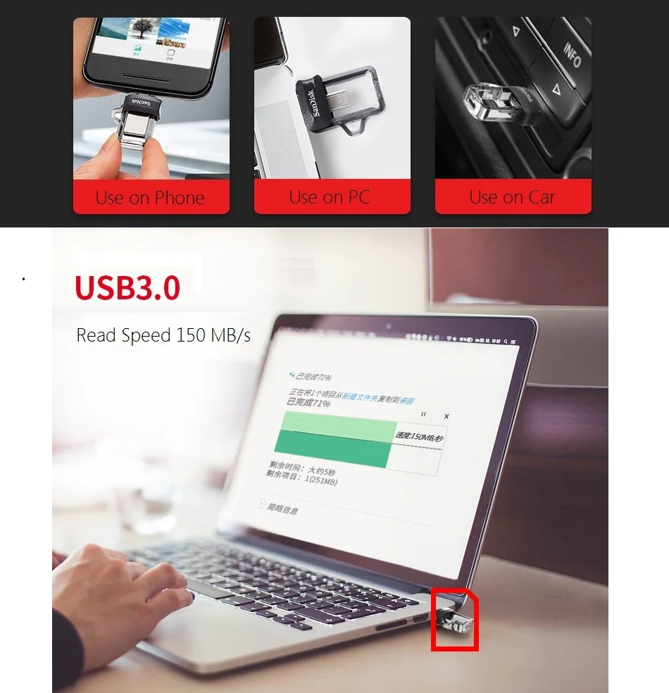 Флеш-накопитель SanDisk OTG Micro USB 3,0 16 ГБ 32 ГБ 128 ГБ экстремально высокая скорость 150 м/с двойной OTG USB флеш-накопитель 64 Гб мини-накопитель