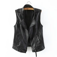 plus size 3xl female black leather vest spring zipper cool motorcycle leatherjacket womens all match pu leather waistcoat f558