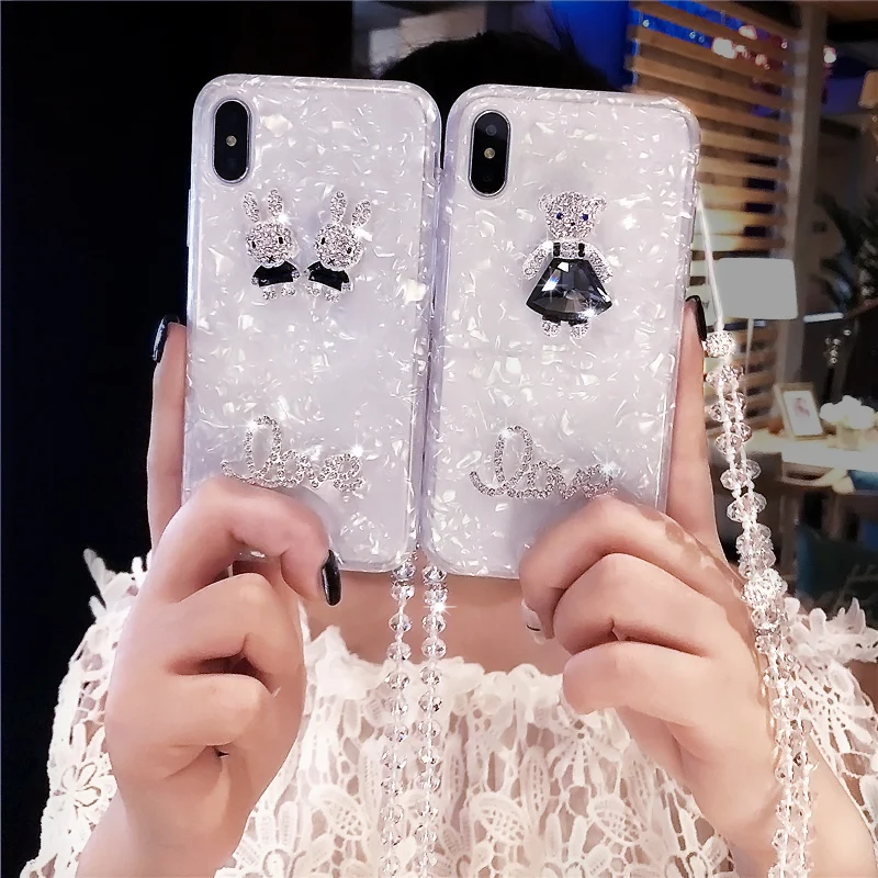 Милые любовь алмазов Медведь горный хрусталь телефона чехол для iPhone 8 мягкий