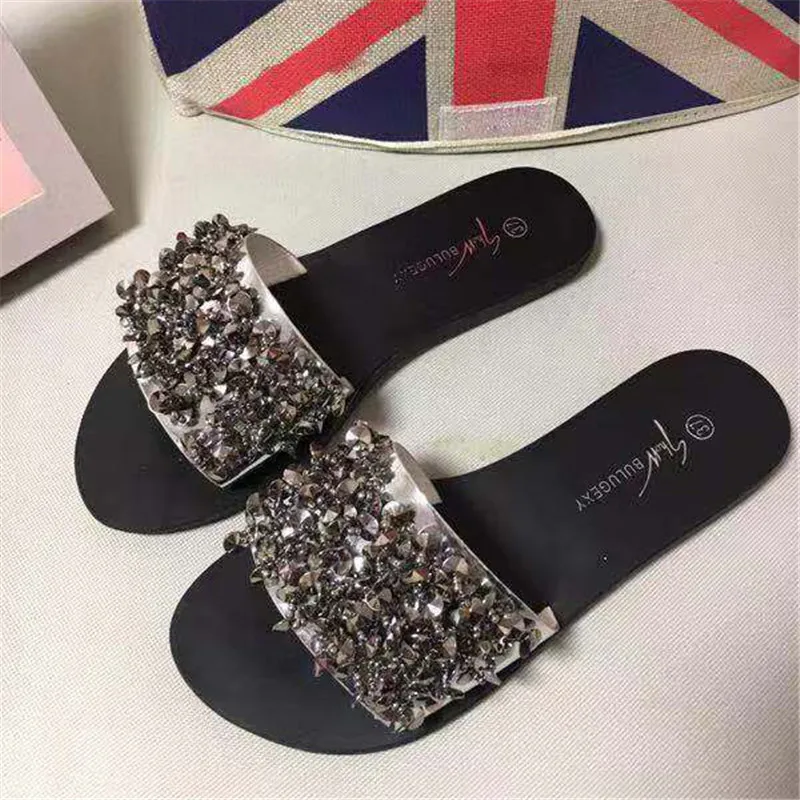 Новые женские тапочки ZANPACE модные летние со стразами плоская подошва