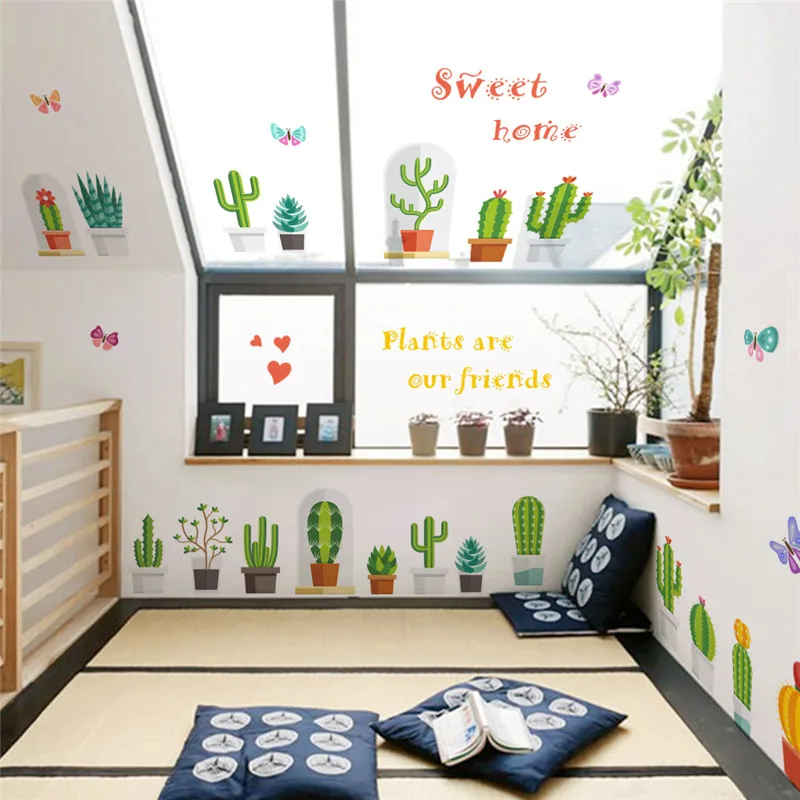 3d эффект сад кактус растения Настенные наклейки детская комната окно гардероб
