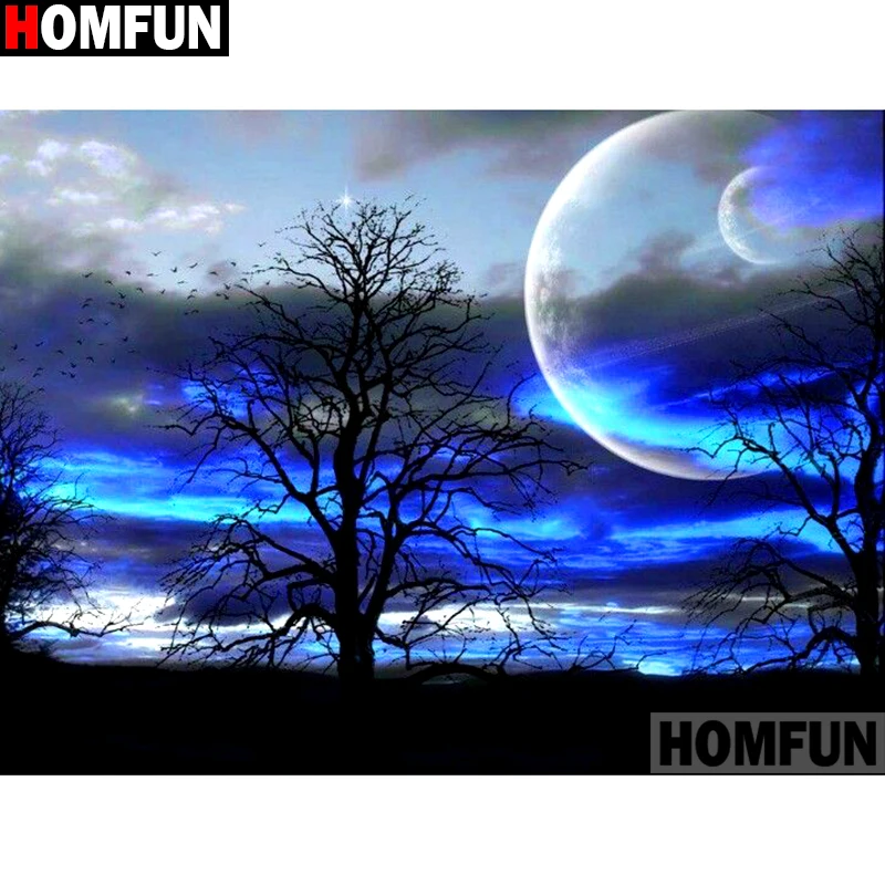 Алмазная 5D картина HOMFUN дерево и Луна вышивка крестиком полная выкладка