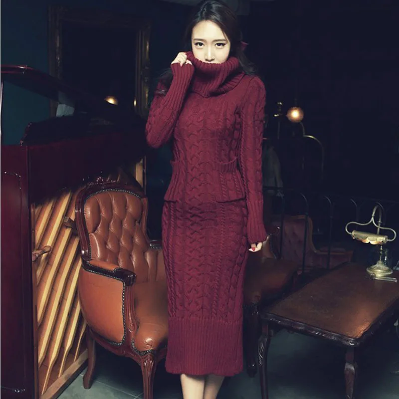 2017new korean Winter Women Sweater Dress Korean High-Necked Long Slim Twist Turtleneck Knitted | Женская одежда