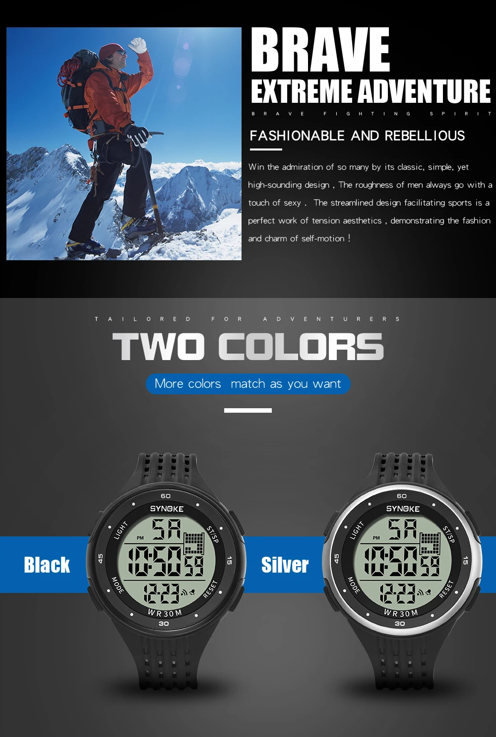 SYNOKE Men Digital Watch Sports Brand Waterproof Luminous Wristwatches Shockproof Large Dial Electronic Male Wrist Clock Men