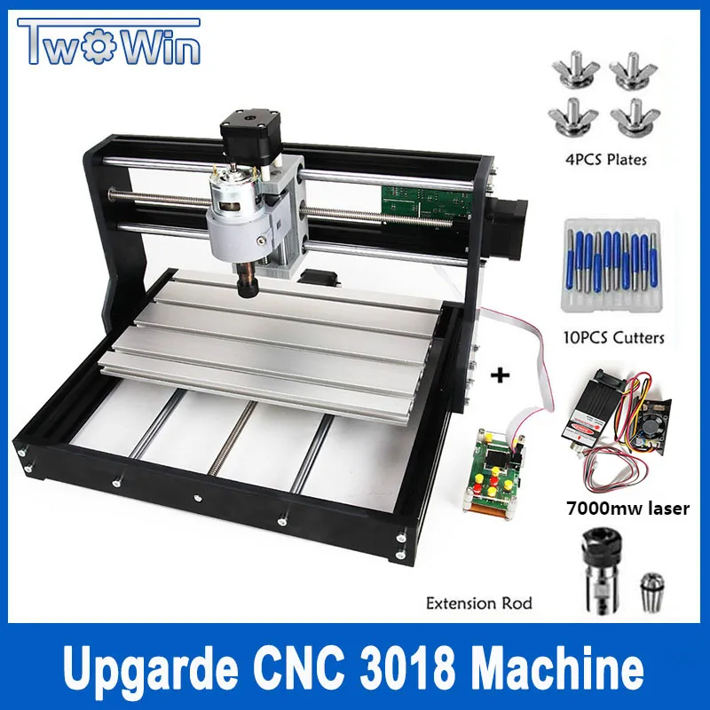 7000mw laser Модернизированный ЧПУ 3018 Pro GRBL контроль ER11 Diy мини ЧПУ станок 3 оси pcb фрезерный станок древесины маршрутизатор лазерная гравировка - Цвет: 7000mw laser