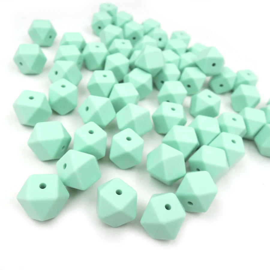 Woel Well 50pcs Hexagon Silicone Beads 17mm Polygon Baby Teething Beads Food-Grade Baby Silicone Dentition For Necklace Making