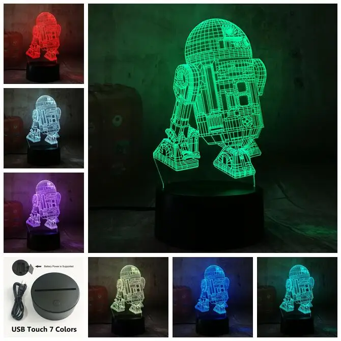 Touch one 7 Color Современный фильм военный корабль из «Звездных войн» R2D2 3D Оптическая иллюзия светодиодный ночной Светильник украшение дома Детский Рождественский подарок 7 Цвет сна лампа - Испускаемый цвет: Touch one 7 Color