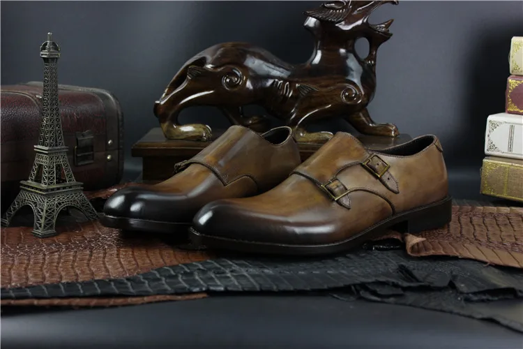 Ручная Роспись Цвет Пряжки Монах Ремень Обуви Goodyear Welt Обувь Ручной работы для