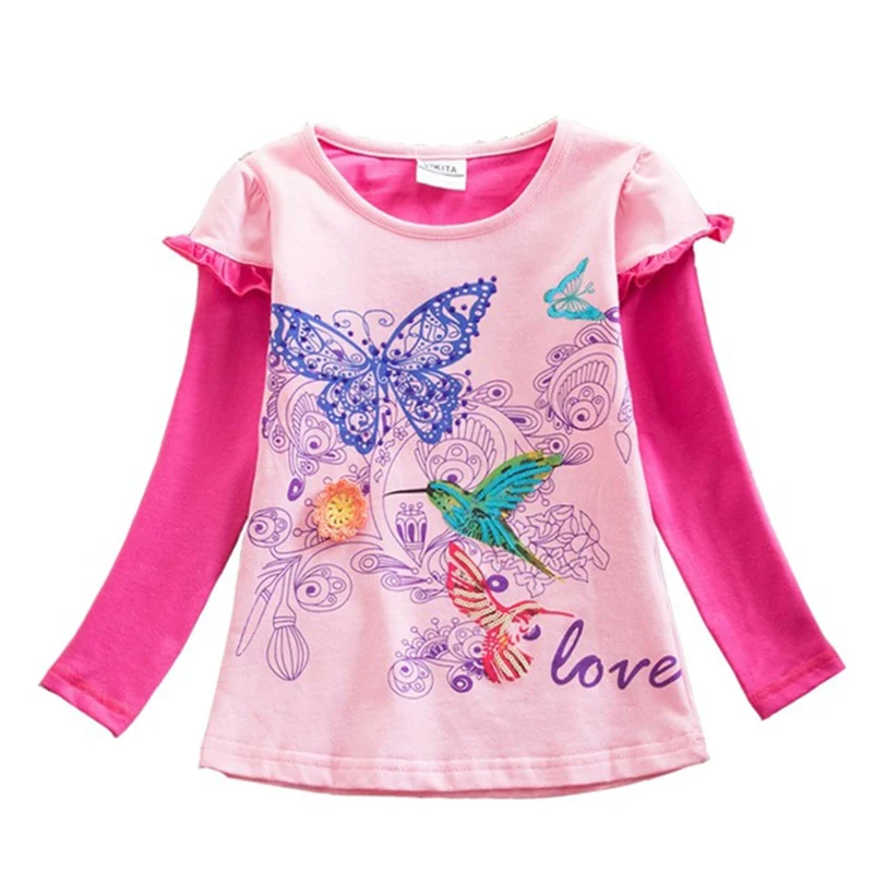 REG61802PINK Dxton/футболка для маленьких девочек детская одежда футболка для малышей Детские топы с длинными рукавами и пайетками в виде совы, хлопковая Футболка для девочек, зимняя рубашка, одежда - Цвет: REG61802PINK