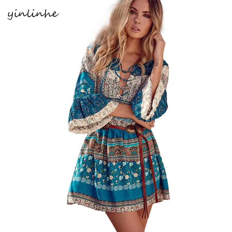 Yinlinhe кружевное мини-платье с глубоким v-образным вырезом летнее женское платье