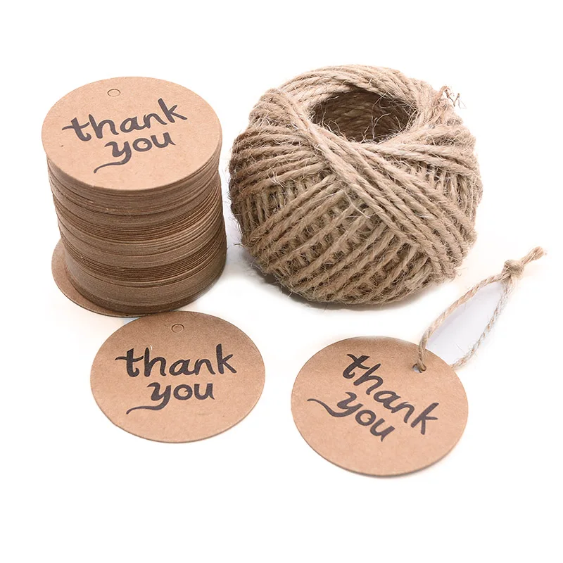 100 шт. ручная работа спасибо бирка крафт-бумага Подарочная этикетка джутовая