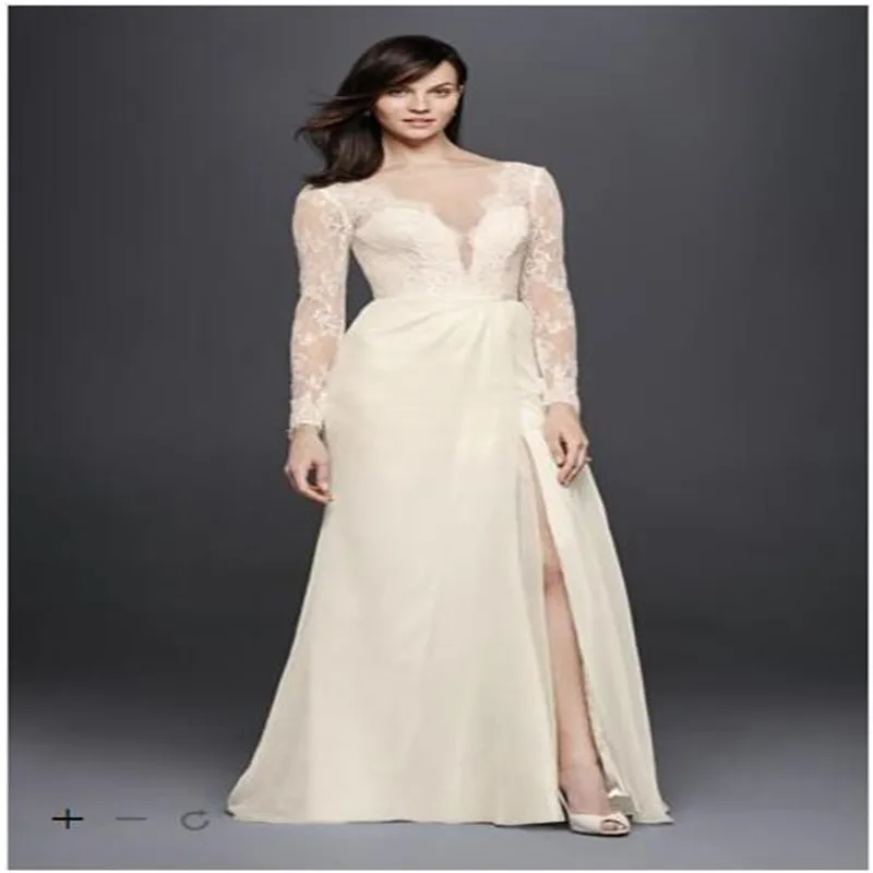 2017 Шифон Платье с Боковыми разрезами Свадебное иллюзия погружаясь Низким