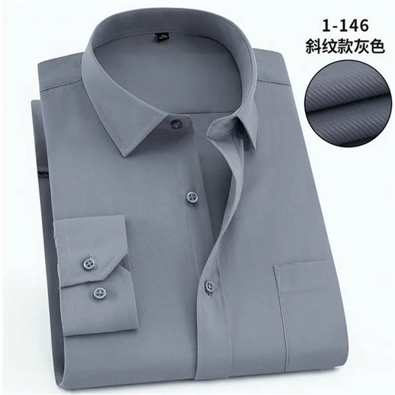 1-146 Новинка, мужские рубашки,, одноцветные, размера плюс, 8XL, облегающие, хлопок, длинный рукав, мужская повседневная рубашка, весна, осень - Цвет: 1-146