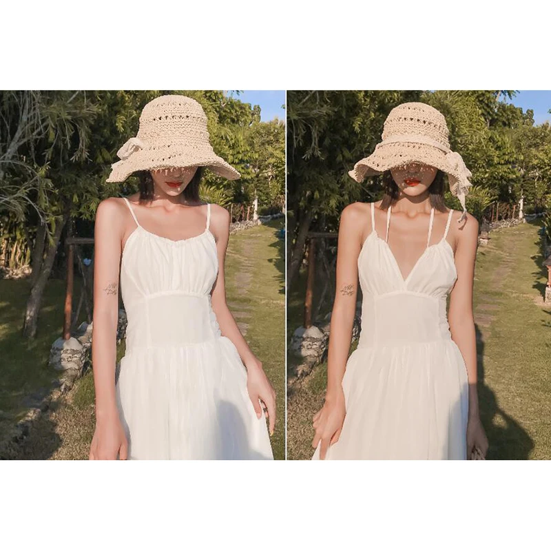

Beach Sexy Maxi Sling Dress for Women Summer Casual Loose White Boho Ruffle Split Bandage Backless Party Long Dresses Vestidos
