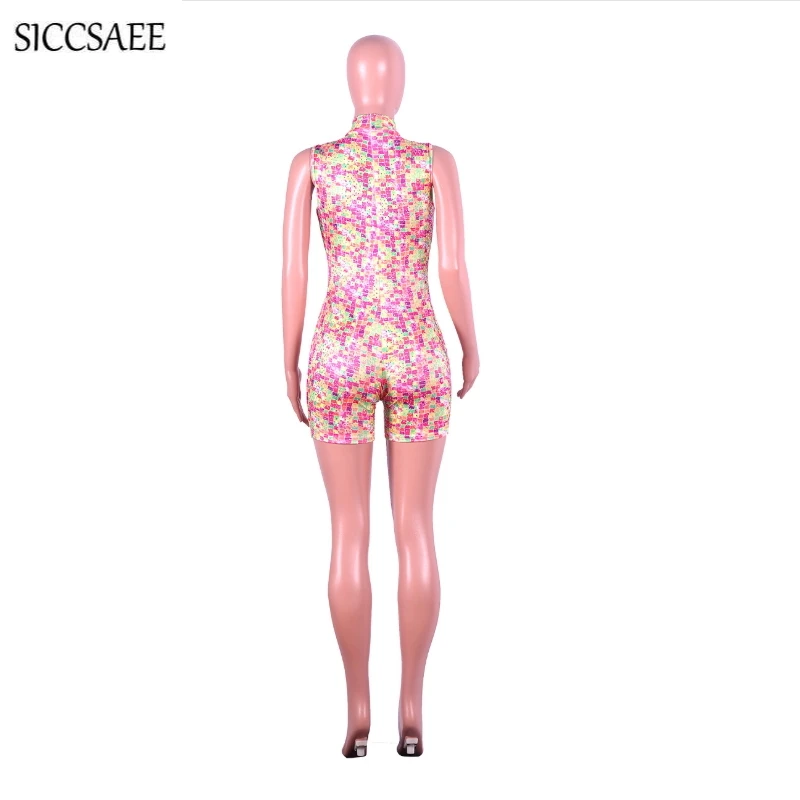 

Colorful Plaid Print Tie Dye Bodycon Bodysuit Back Zip Rhinestone Sequins Glitter Bandage Jumpsuit Shorts Sleeveless Rompers