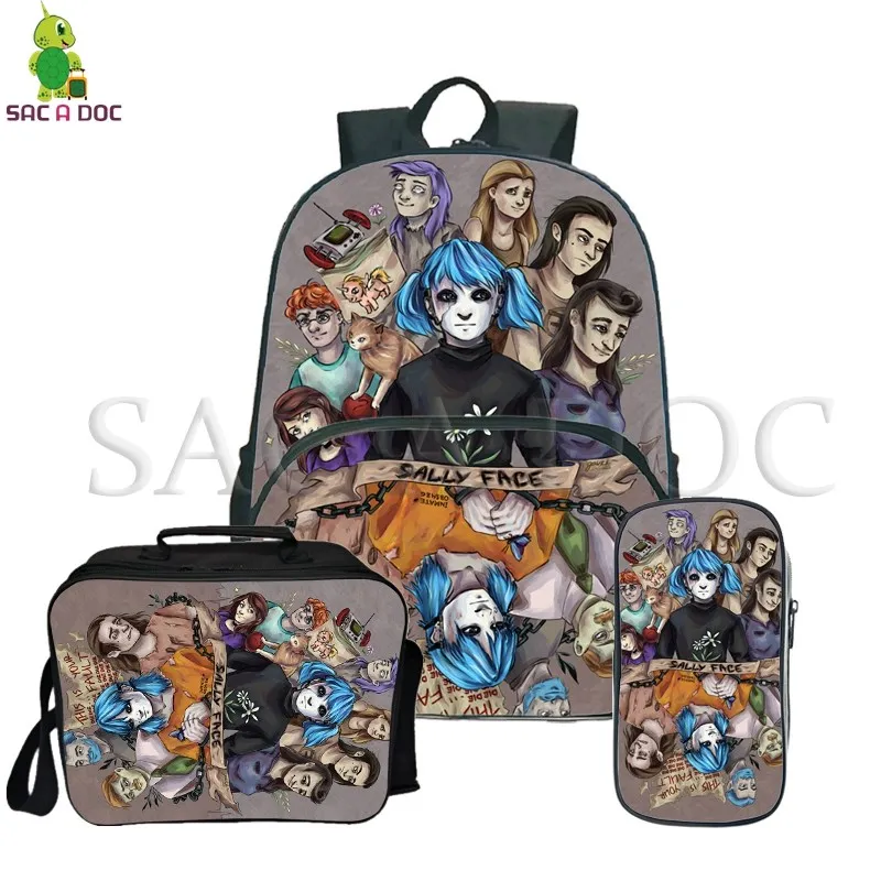 School Backpack Салли уход за кожей лица Rugzak для подростков с персонажами из мультфильмов для мальчиков и девочек Школьный рюкзак с милой Карандаш Чехол Kawaii защита от кражи рюкзак 3 шт./компл - Цвет: School Backpack